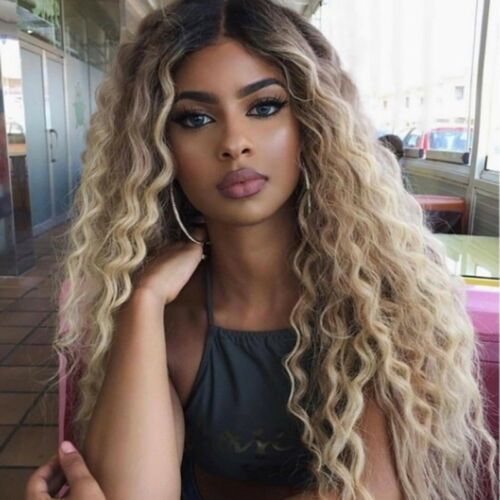 Synthetic Big Wavy Gradient Gold Long Curly Hair